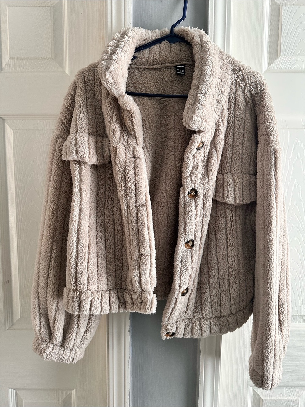 SHEIN Plush Teddy Shacket in Light Taupe